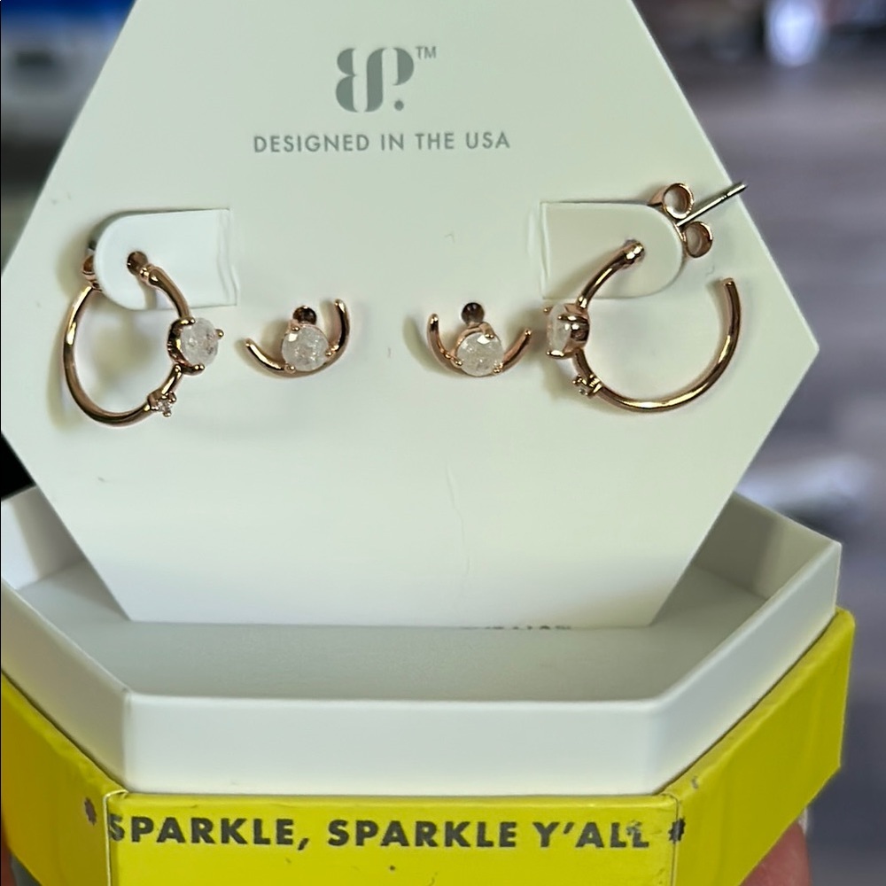 BP ‘I’m Speechless’ Earrings RG/ White Ice Crystal